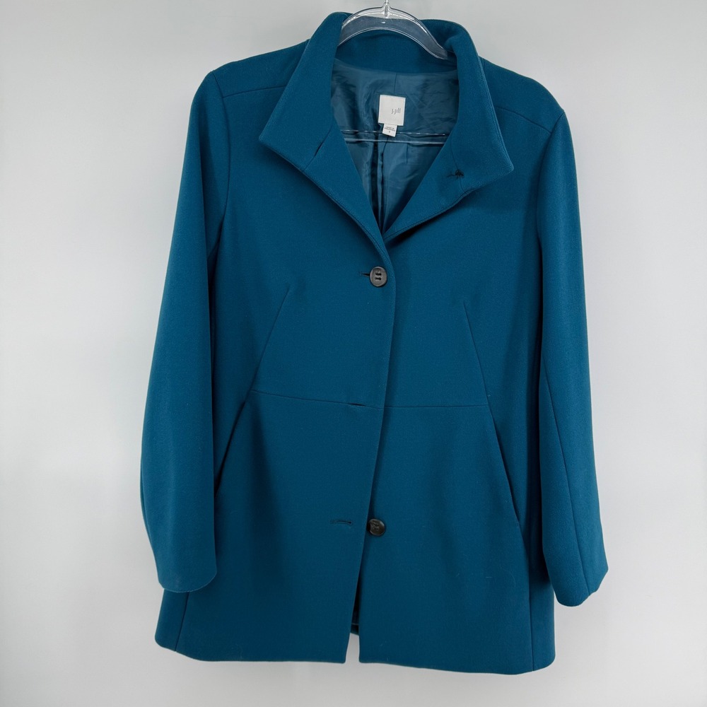 J Jill Teal Blue Wool Blend Button Front Coat Women Size Medium